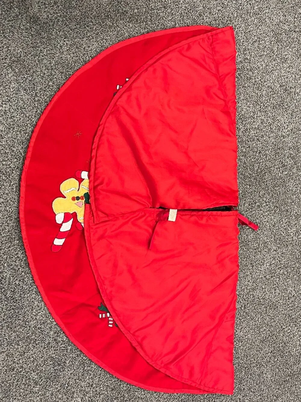 Red Velvet Tree Skirt with Gingerbread People